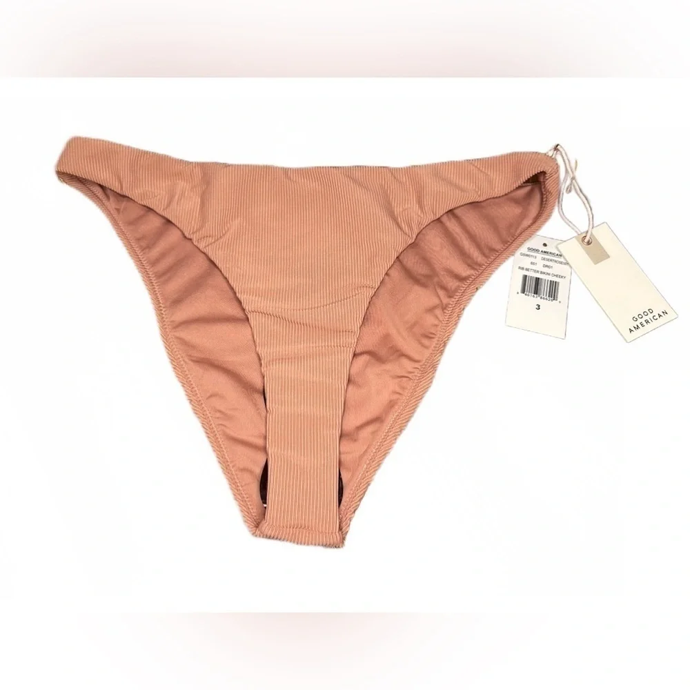 NWT Good American ‘Rib Better Bikini Cheeky’ Bottom in Desert Rose, Size Large
